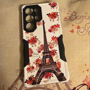 S 25 Ultra/Floral Eiffel Tower Phone Case - Black and White